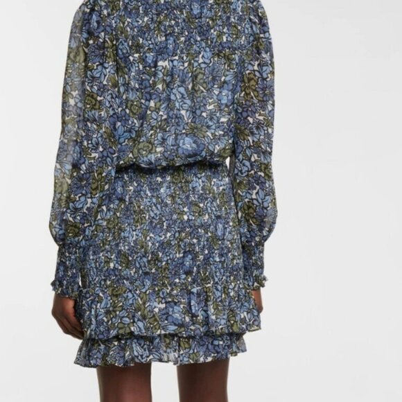 Veronica Beard Saera Blue Multi Floral V-neck Long Sleeves Mini Dress XS $495 - Picture 14 of 15